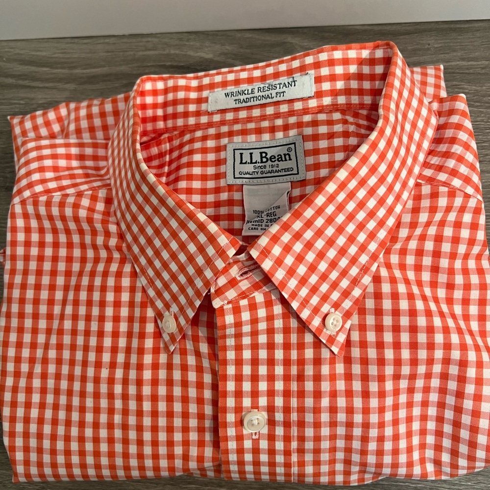 L.L. Bean Men's Orange Gingham Shirt